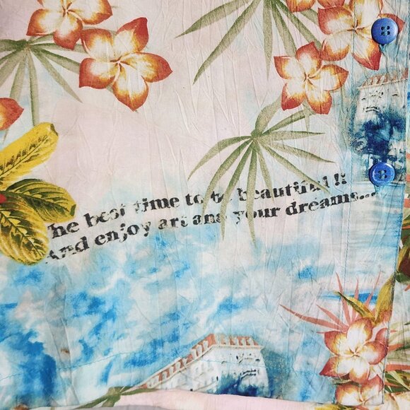 Jams World Shirt Womens Small Blue Love Letter Aloha Hawaiian Made in USA Camp - Picture 3 of 11